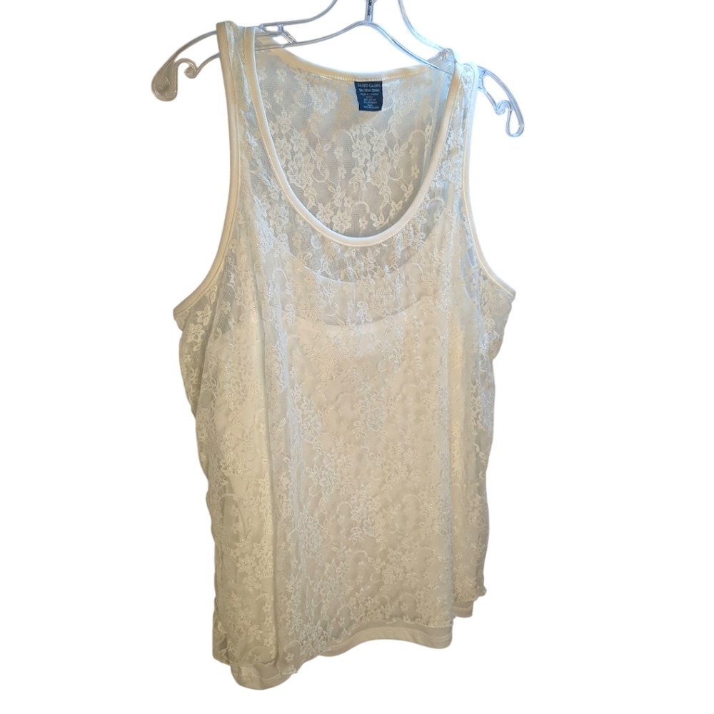 White Sheer Lace Faded Glory Sleeveless Tank Top / Blouse Sz 2X